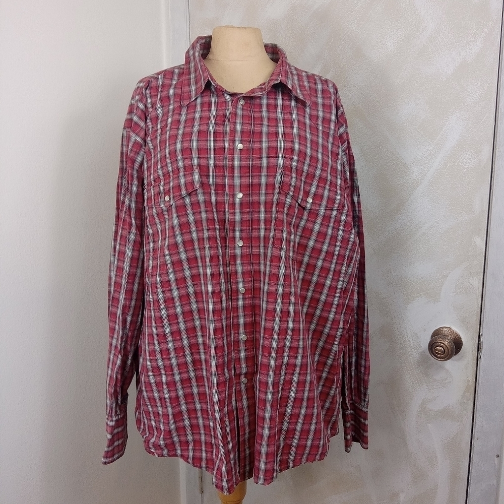 3X Wrangler Long Sleeve Pearl Snap Western shirt Red Plaid